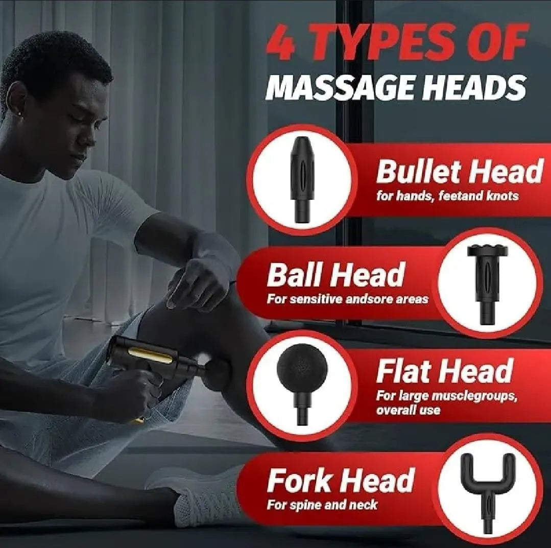 Body Massager Powerful Muscle Relaxer For Men & Women Therapy Gun With Multiple Heads - Portable Rechargeable Pain Relief Massage
